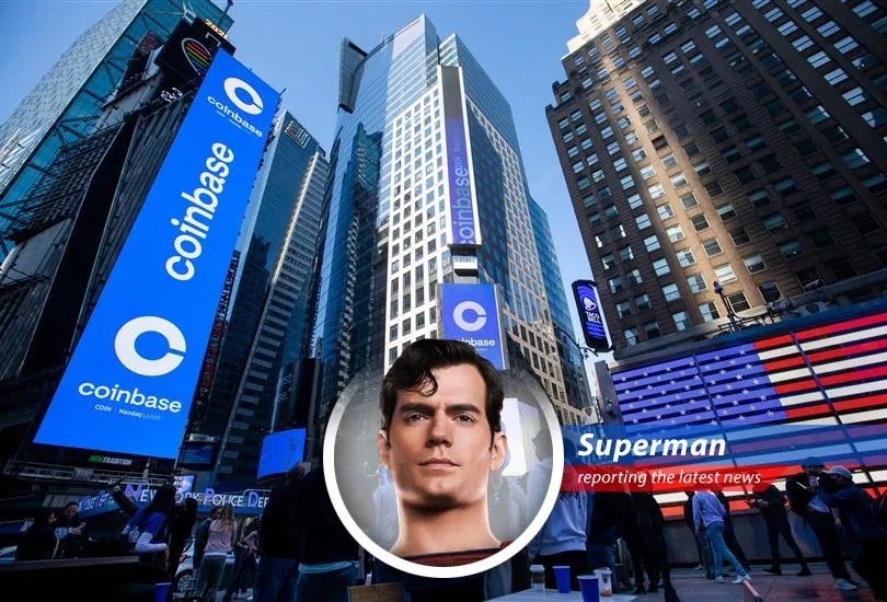 The Man of Steel celebrates as cryptocurrency exchange Coinbase sees a surge in profits