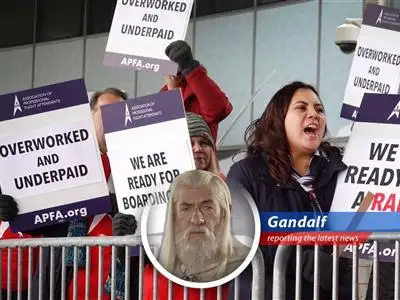 Flight attendants from multiple airlines protest for fair pay and a better quality of life image