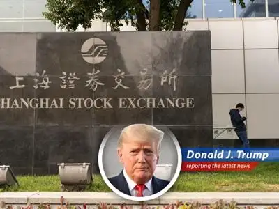 President Trump adds his signature humor to a news article about Chinese stocks rebounding image